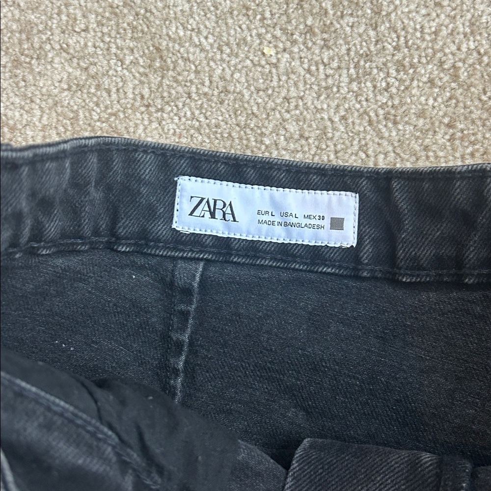 NWT ZARA Black Wash Denim Wrap Skort with Silver Buttons size Large - Picture 2 of 5